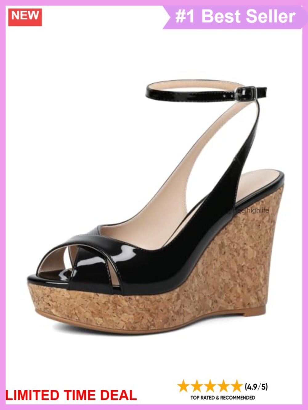 Eldof Women's Platform Wedge Sandals Cork Ankle Strap Peep Toe Slingback Heels
